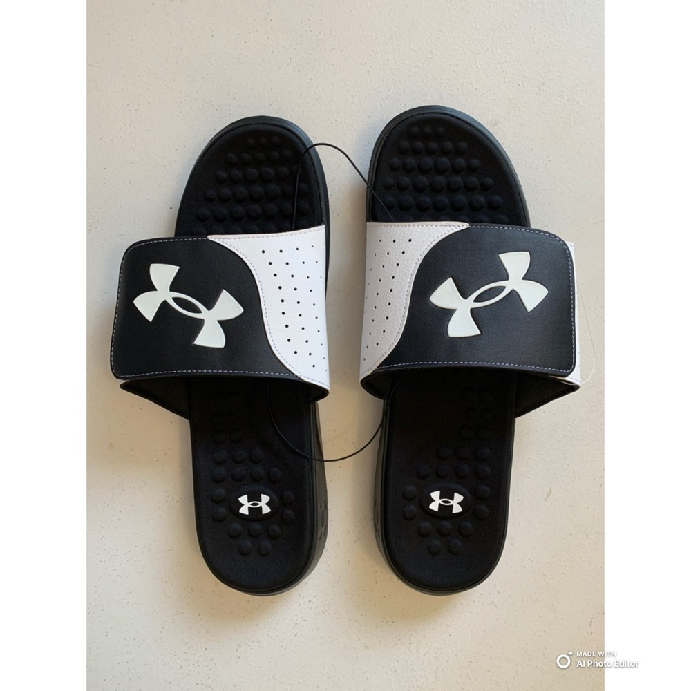 Under Armour Men’s Black & White Slide Sandals Size 17 NWT